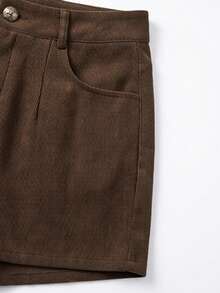 GlowEve Women's Casual Retro Corduroy Shorts - Coffee Brown - View 3