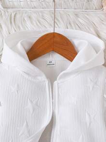 SHEIN 女童 3D 圖案拉鍊連帽外套，秋冬款，優雅可愛、保暖柔軟，適合玩耍，可搭配白襯衫，適合返校季，學院風，女童冬季穿搭，派對穿著，日常穿著，母女與姐妹套裝 - 白色 - 查看 4