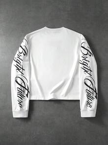 ROMWE MEN Men's Printed Loose Fit Crew Neck T-Shirt - White - View 3