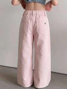 Dazy Kids Jeans de mezclilla para niñas, nuevo estilo primavera/verano, con bolsillos traseros y strass, acampanados (talla grande) - Rosa - Ver 6