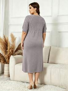 Lacomfia Plus Size Casual Solid Color Knit Dress For Autumn/Winter - Dusty Purple - View 2
