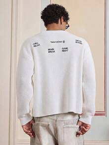 SWAVVY 時尚標語刺繡男士毛衣 - 白色 - 查看 4
