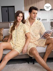 CoupledUp Men's Casual Bubble Crinkle Plaid Lemon Print Open Front Pajama Set - Yellow - View 7