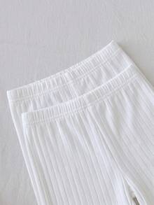 SHEIN 女童春夏純色細肩帶背心短褲兩件套，多色細肩帶背心與內搭褲內衣套裝 - 白色 - 查看 7