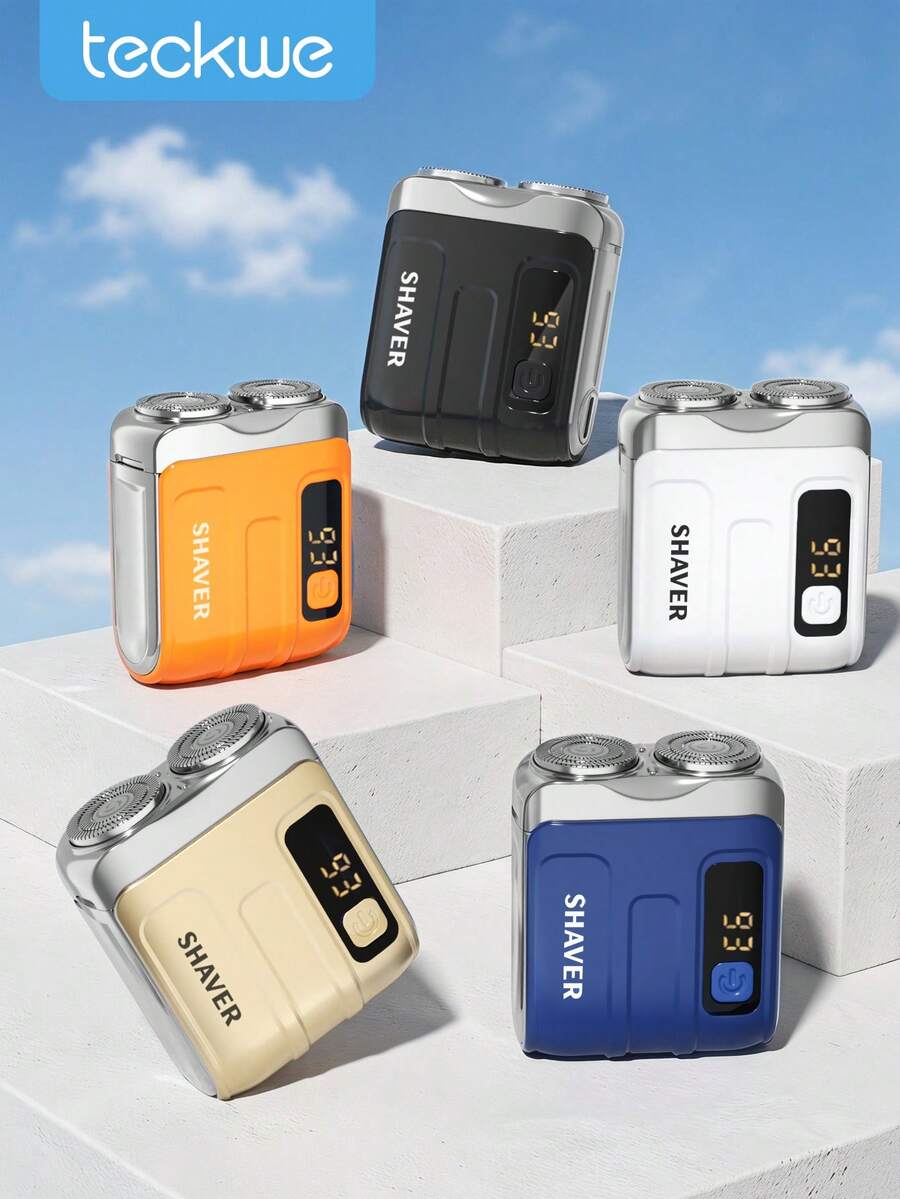 Teckwe 多功能男士專業電動刮鬍刀，無線電動修剪器，USB Type-C 充電，LED 顯示，防水強力男士刮鬍刀，一鍵啟動，7200 RPM 馬達，便攜旅行刮鬍刀，節日禮物 300mAh - 彩色 - 查看 1