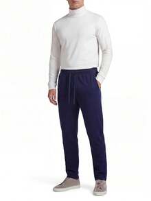 TekDrob Straight SweatPants With Drawstring Waistband And Slant Pockets - Navy Blue - View 3