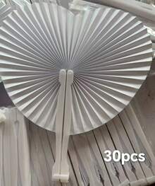 50pcs/30pcs/10pcs White Paper Fans, Foldable Handheld Ladies Fans, Heart Shape Wedding Decoration Folding Hand Fans For Bride Guests Church Party Favors Dance Birthday DIY - White - View 12