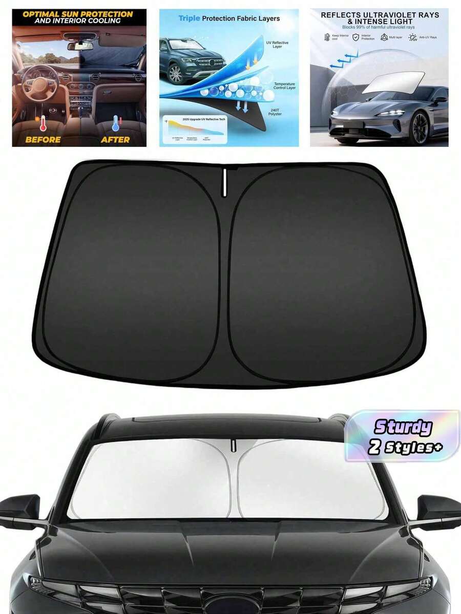 1/3pcs Car Sun Visor: This Reflective Sun Visor Provides Optimal Protection For Your Vehicle Interior Highly Efficient Light Refracting Function To Quickly Cool The Interior And Prevent Interior Aging.Car Radiator Protection Net - Multicolor - View 1