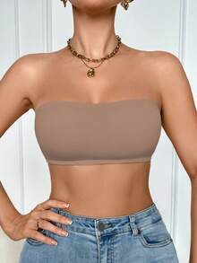 SHEIN Bralette 與無鋼圈內墊胸罩，直帶式 - 摩卡棕 - 查看 4