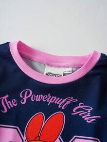 THE POWERPUFF GIRLS X SHEIN 女嬰圓領短袖T恤與長褲休閒套裝 - 粉色 - 查看 3