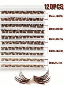 120Pcs D-Curl Brown Natural Mink Lashes Set, Fluffy Wispy Faux Mink Individuals, Reusable Daily Wear Lash Kit For Mother's Day Back-To-School Birthday Gifts - D - View 3