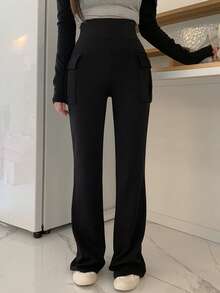 Dazy Tall Celana Panjang Wanita Slim Fit Elegan dengan Dekorasi Saku untuk Musim Gugur - Hitam - View 6