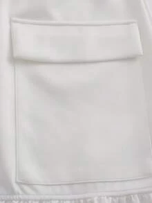 LUMIGAL Loose Fit Cream White Half Zip Sweatshirt - Ruffle Hem Pockets Long Sleeve Tunic Everyday Autumn Cute Casual - White - View 4