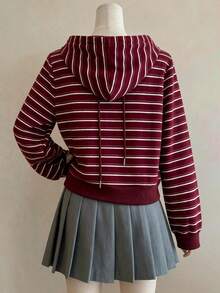 Lalippa Striped Digital Print Fashion Minimalist Drop Shoulder Hooded Long Sleeve Sweatshirt, Gift For Friends - Multicolor - View 2