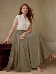 MOTF PREMIUM WOMEN'S PLUS SIZE GREEN ELEGANT SKIRT, SPRING/SUMMER 2026 FALL - Olive Green - View 1