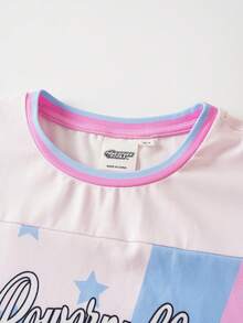 THE POWERPUFF GIRLS X SHEIN 青少年女孩字母卡通印花休閒日常夏季洋裝 - 粉色 - 查看 4