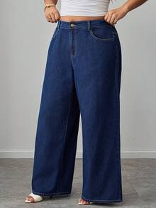 Elenzga Celana Jeans Denim Biru Tua Non-Stretch Elegan dan Nyaman untuk Wanita Ukuran Plus - Dark Wash - View 5