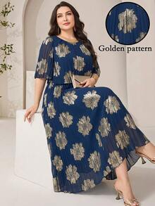 Reflora 大尺碼幾何優雅雪紡百褶夏季洋裝 - 彩色 - 查看 1