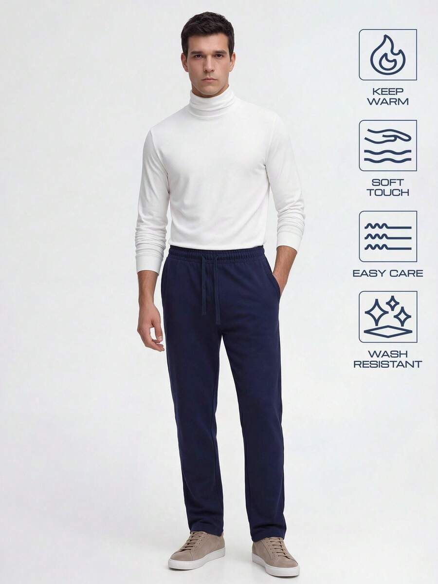 TekDrob Straight SweatPants With Drawstring Waistband And Slant Pockets - Navy Blue - View 1