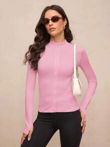Activina Women's Casual Versatile Zip-Up Long Sleeve Sports Jacket - Pink - View 3
