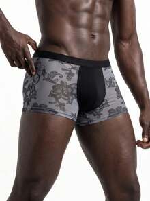 Rest Era Men's Boxer Briefs Snake Floral Sheer Mesh Sexy See-Through Underwear 1pc - Grey - View 4