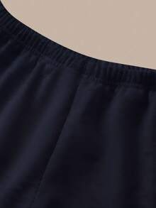 SHEIN BASICS 女款戶外休閒基礎款鬆緊腰短褲 夏季居家工作休閒褲 海軍藍 - 藏蓝色 - 查看 10