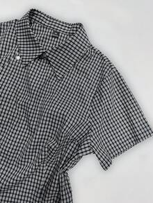 Sunspun Plus Size Spring/Summer Asymmetrical Collar Short Sleeve Plaid Shirt - Multicolor - View 7