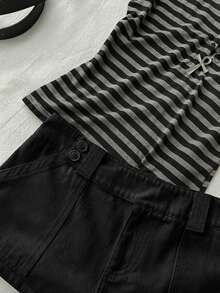 Attitoon Women's Casual Retro Ultra Low-Waist Cargo Mini Shorts, Suitable For Y2K - Black - View 5