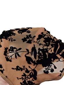 SHEIN Franclia 女士纹理植绒印花露肩长袖连体衣 - 卡其色 - 查看 3