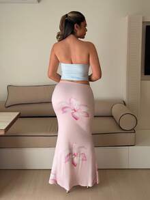 Maria Perezxox 女款全花卉印花抓皺A字長裙，休閒度假風夏季秋季長裙 - 西瓜粉 - 查看 2