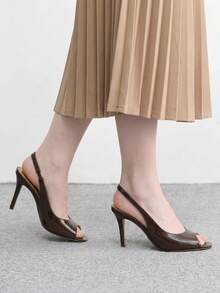 CUCCOO BIZCHIC Spring And Summer Women Open-Toed Slingback Patent Leather Small Square Toe Open Toe Stilettos - Brown - View 5