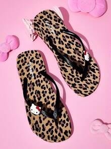 HELLO KITTY AND FRIENDS | SHEIN 豹紋夾腳拖鞋，EVA輕量材質，柔軟舒適，室內、淋浴或海灘適用，春夏度假款 - 棕色 - 查看 2