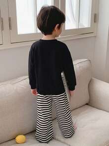 Dazy Kids 小男孩字母卡通熊印花長袖上衣與長褲居家服 - 黑色 - 查看 2