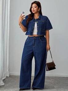 Elenzga Celana Jeans Denim Biru Tua Non-Stretch Elegan dan Nyaman untuk Wanita Ukuran Plus - Dark Wash - View 3
