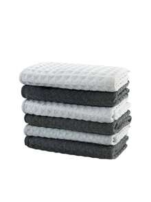 5/10 PCS Gray Grid Waffle Weave Kitchen Towel, Soft Absorbent Cotton Dish Cloth, Reusable Cleaning Cloth For Kitchen, Home, And Dining - Multicolor - View 1