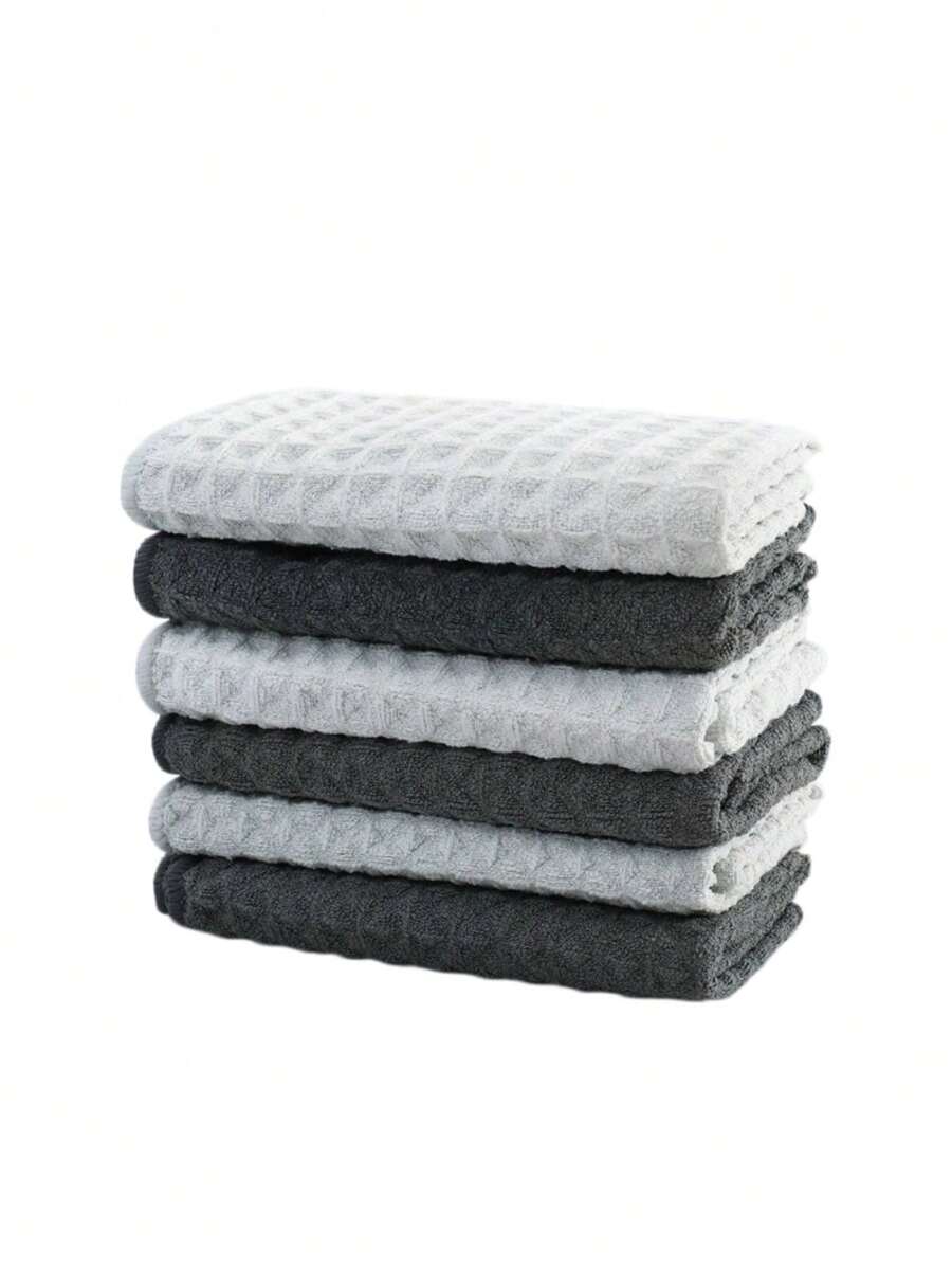 5/10 PCS Gray Grid Waffle Weave Kitchen Towel, Soft Absorbent Cotton Dish Cloth, Reusable Cleaning Cloth For Kitchen, Home, And Dining - Multicolor - View 1
