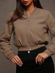 Siren Gaze Chaqueta bomber con cierre de cremallera para otoño/invierno - Marrón Mocha - Ver 3