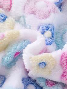SHEIN Playful Pals 女童秋冬休閒卡其色豹紋毛絨拉鍊連帽外套，附提花細節 - 白色 - 查看 8