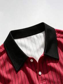 Manfinity EMRG 男士夏季休閒條紋字母印花 Polo 衫 - 彩色 - 查看 4