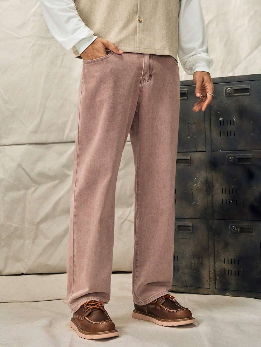 Norleigh Men's Loose Fit Straight Leg Jeans With Pockets - Red Violet - View 1