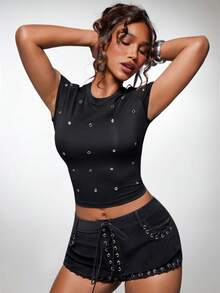 Normani Summer/Autumn Festival Party  Prom Graduation Prom Casual Vacation Country Y2k Women's Black Versatile Hip Hop Sexy Casual Daily Concert Club T-Shirt - Black - View 4