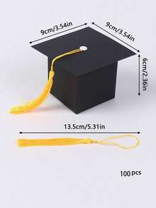 100/30/50pcs, Graduation Hat Candy Gift Box, Graduation Ceremony Party Sweet Cookie Chocolate Gift Box, Graduation Table Decorations With Gold Tassels - Black - View 7