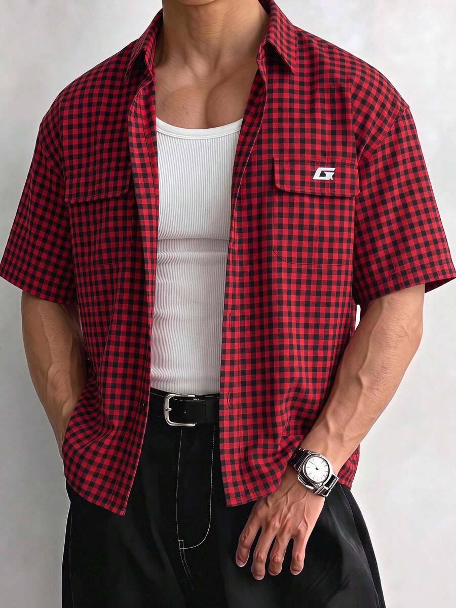 Manfinity VCAY 男士大尺碼夏季休閒格子襯衫 - 彩色 - 查看 1