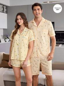 CoupledUp Men's Casual Bubble Crinkle Plaid Lemon Print Open Front Pajama Set - Yellow - View 5