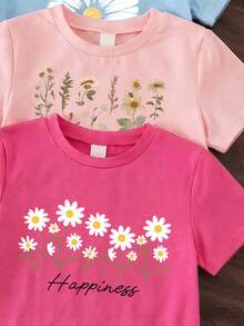 Elladie kids Bộ 6 món cho bé gái 4-7 tuổi, áo thun ngắn tay in hoa và quần dài, chất liệu nhẹ, thoải mái, phù hợp mặc hàng ngày, đi học, dự tiệc sinh nhật, dã ngoại, vui chơi ngoài trời vào mùa xuân, hè và thu. - Nhiều màu - Xem 5