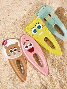 SpongeBob SquarePants | SHEIN 4件組可愛卡通圖案壓克力髮夾，禮物，髮飾夾 - 彩色 - 查看 4