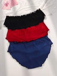 PetitDoll 3pcs/Set Ladies' Breathable Ruffled Trim Briefs - Multicolor - View 2