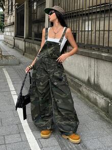 SHEIN 女款迷彩休閒日常穿著牛仔吊背褲 - 彩色 - 查看 6