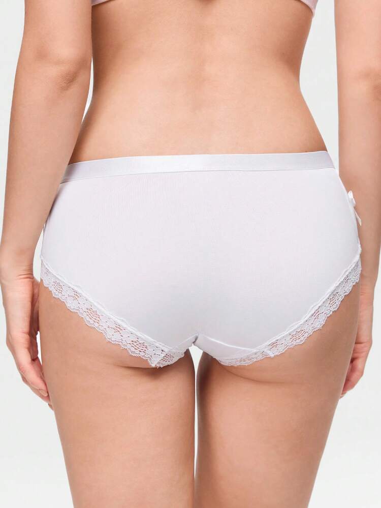Bonmuse 1件装 女士蕾丝边蝴蝶结装饰纯色内裤 - 白色 - 查看 2
