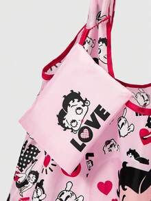 Betty Boop | ROMWE Betty BoopXRomwe Polka Dot Love Fashion Foldable Portable Shopping Bag Shoulder Tote Bag Suitable For Shopping, Outdoor - powder - View 4